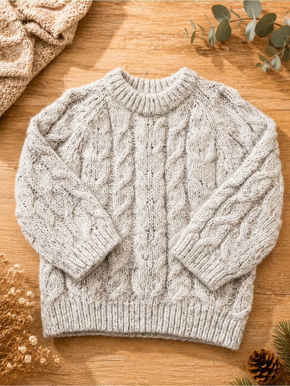 Zara Chunky Cable Knit Sweater - Light Heather Gray